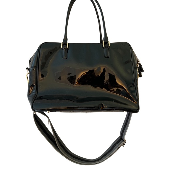 ANYA HINDMARCH BLACK PATENT LEATHER CARKER SATCHEL WITH DETACHABLE X-BODY STRAP - Picture 4 of 9